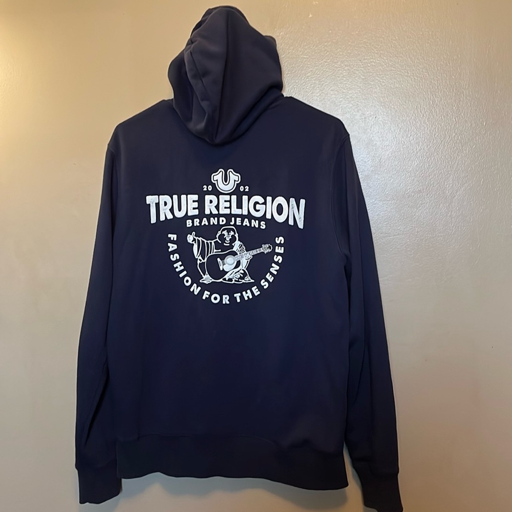 True Religion Metallic Buddha Logo Zip Hoodie Navy L